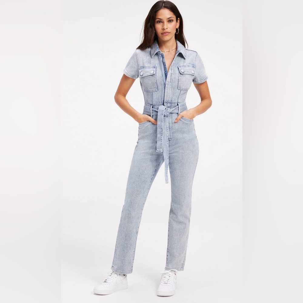 GOOD AMERICAN 💙✨ Women’s Fit For Success Belted Denim Jumpsuit Size Small ( 1 )